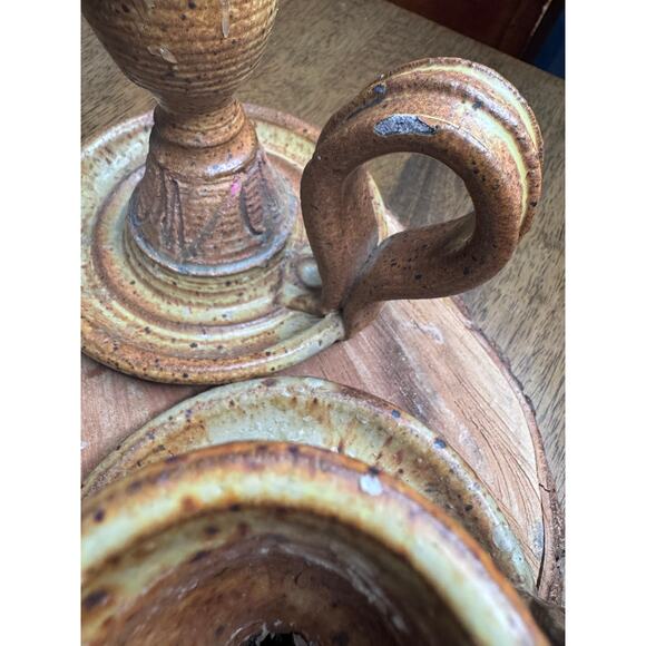 Pair of Vintage Artist Signed Studio Pottery Chamberstick Candle Holders - Picture 4 of 10